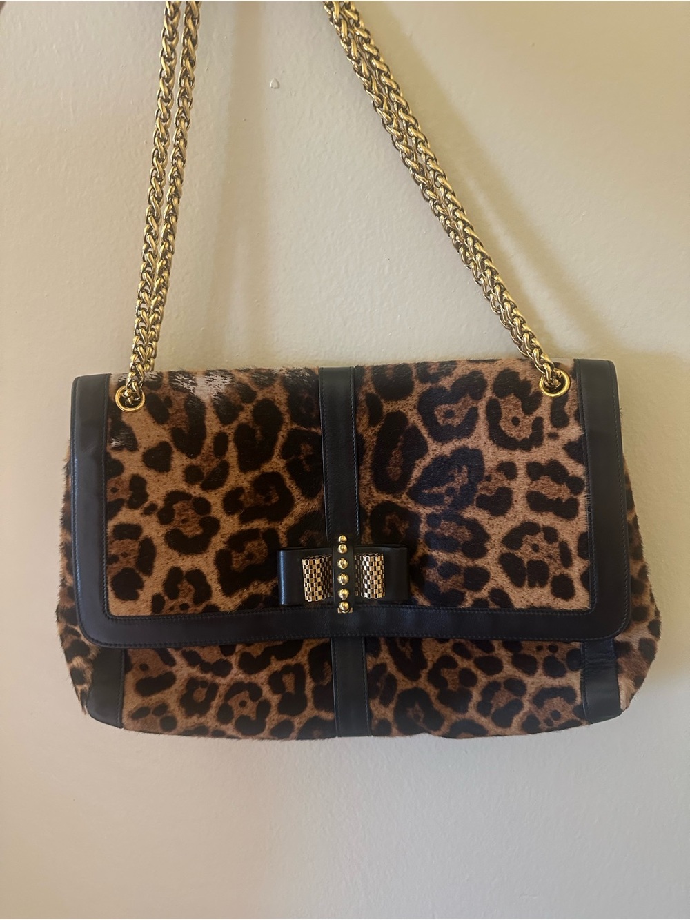 Christian Louboutin Leopard Print Shoulder Bag with Gold Chain